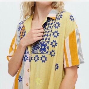 Urban Outfitters Yellow and Blue Midi Dress